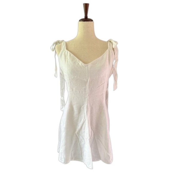 ASOS Design NWT Women's Linen Blend Mini Swing Tie Straps White Sundress Size 12 - Picture 4 of 16